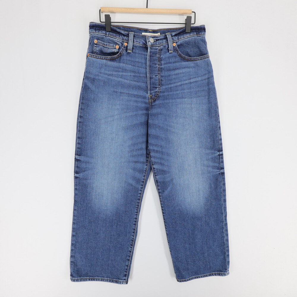 Levis Ribcage Straight Ankle Jeans Womens 29 Blue High Rise Button Fly Stretch
